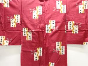 大正ロマン　抽象色紙に花模様織り出し銘仙長羽織